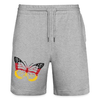 Papillon Allemagne noir rouge or bannière - Short de jogging bio TRAINER Stanley/Stella unisexe - gris chiné - Devant - Nik (191cm) & Marisol (170cm)