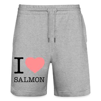 J’AIME LE SAUMON Poisson Saumon - Short de jogging bio TRAINER Stanley/Stella unisexe - gris chiné - Devant - Nik (191cm) & Marisol (170cm)