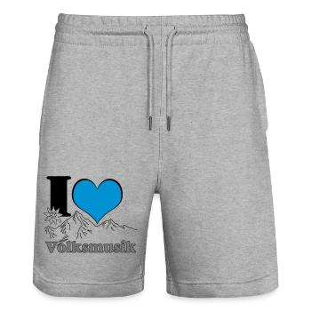 Volksmusik , Volksfest , Fun Shirt , Bayern (25) - Stanley/Stella Unisex Bio Joggingshorts Trainer  - Grau meliert - Vorne - Nik (191cm) & Marisol (170cm)