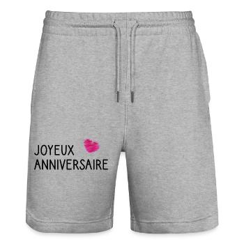 HAPPY BIRTHDAY.JOYEUX ANNIVERSAIRE. ANNIVERSAIRE. - Short de jogging bio TRAINER Stanley/Stella unisexe - gris chiné - Devant - Nik (191cm) & Marisol (170cm)