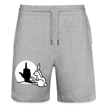 Rabbit Shadow Hand FUCK OFF Middle Finger Rabbit - Stanley/Stella Trainer Unisex Organic Jogging Shorts - heather grey - Front - Nik (191cm) & Marisol (170cm)