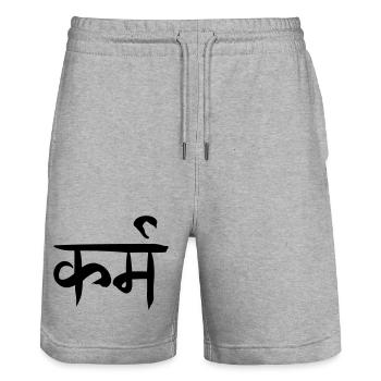 Karma sanskrit - Stanley/Stella Trainer Unisex Organic Jogging Shorts - heather grey - Front - Nik (191cm) & Marisol (170cm)