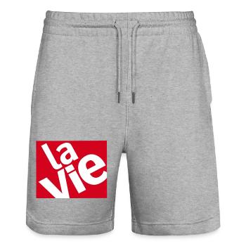 La Vie Rouge Typo Art - Stanley/Stella Trainer Unisex Organic Jogging Shorts - heather grey - Front - Nik (191cm) & Marisol (170cm)