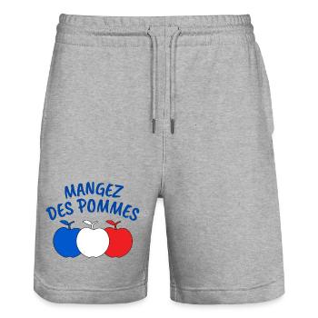 pomme, mangez des pommes - Short de jogging bio TRAINER Stanley/Stella unisexe - gris chiné - Devant - Nik (191cm) & Marisol (170cm)