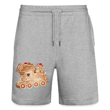 decorated gingerbread locomotive for Christmas - Stanley/Stella Trainer Unisex Organic Jogging Shorts - heather grey - Front - Nik (191cm) & Marisol (170cm)