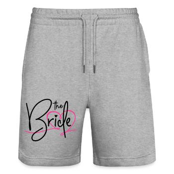 THE BRIDE - BRIDE BACHELORETTE PARTY 2025 - Stanley/Stella Trainer Unisex Organic Jogging Shorts - heather grey - Front - Nik (191cm) & Marisol (170cm)