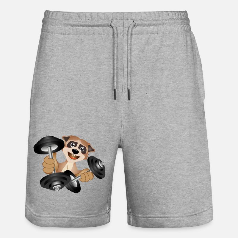 Bodybuilder Erdmännchen mit Hanteln beim Training - Stanley/Stella Unisex Bio Joggingshorts Trainer  - Grau meliert