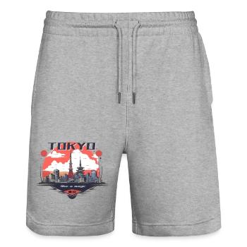 Tokyo City is Like a Magic - Stanley/Stella Unisex Bio Joggingshorts Trainer  - Grau meliert - Vorne - Nik (191cm) & Marisol (170cm)