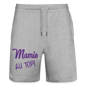 MAMIE. FÊTE DES MÈRES. BONNE FÊTE MAMIE - Short de jogging bio TRAINER Stanley/Stella unisexe - gris chiné - Devant - Nik (191cm) & Marisol (170cm)