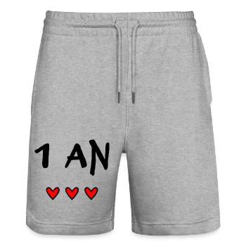 1. 1 Jahr. 1. JAHRESTAG. 1-JÄHRIGES JUBILÄUM. ANNI - Stanley/Stella Unisex Bio Joggingshorts Trainer  - Grau meliert - Vorne - Nik (191cm) & Marisol (170cm)