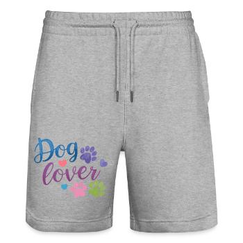 Dog Lover Watercolor Paw Print - Stanley/Stella Trainer Unisex Organic Jogging Shorts - heather grey - Front - Nik (191cm) & Marisol (170cm)