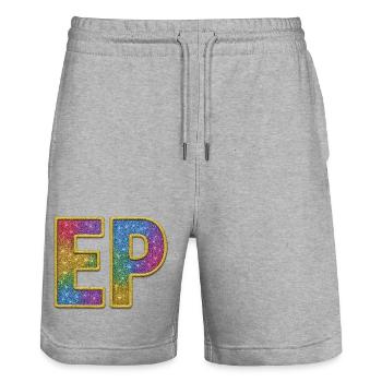 EP | Galaktischer Glitter-Initialschriftzug - Stanley/Stella Unisex Bio Joggingshorts Trainer  - Grau meliert - Vorne - Nik (191cm) & Marisol (170cm)