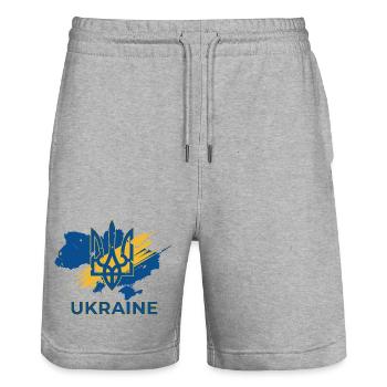 Trident Wave Ukraine Logo Print - Stanley/Stella Trainer Unisex Organic Jogging Shorts - heather grey - Front - Nik (191cm) & Marisol (170cm)