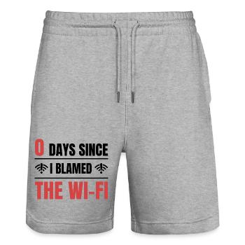 Techie 0 Days Since I Blamed The Wi-fi - Stanley/Stella Trainer Unisex Organic Jogging Shorts - heather grey - Front - Nik (191cm) & Marisol (170cm)