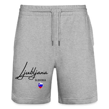 Elegantes Design Ljubljana, ich liebe Ljubljana - Stanley/Stella Unisex Bio Joggingshorts Trainer  - Grau meliert - Vorne - Nik (191cm) & Marisol (170cm)