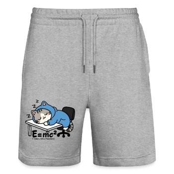 E = mc² - Sleeper Cat in Blue Pyjamas - Stanley/Stella Trainer Unisex Organic Jogging Shorts - heather grey - Front - Nik (191cm) & Marisol (170cm)