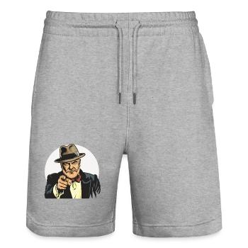 Vintage Gangster Index Finger (I want you!) - Stanley/Stella Trainer Unisex Organic Jogging Shorts - heather grey - Front - Nik (191cm) & Marisol (170cm)