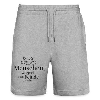 Menschen, weigert euch, Feinde zu sein! - Stanley/Stella Unisex Bio Joggingshorts Trainer  - Grau meliert - Vorne - Nik (191cm) & Marisol (170cm)