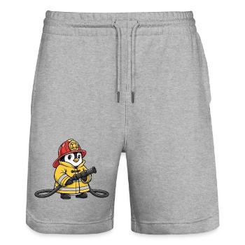 Cute Penguin Fire Brigade Rescuer Cartoon Helper Hero - Stanley/Stella Trainer Unisex Organic Jogging Shorts - heather grey - Front - Nik (191cm) & Marisol (170cm)