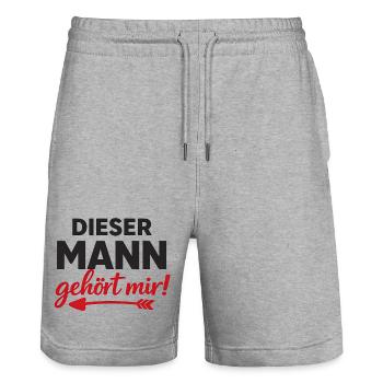THIS MAN Belongs To Me Partner Gift For Couples - Stanley/Stella Trainer Unisex Organic Jogging Shorts - heather grey - Front - Nik (191cm) & Marisol (170cm)