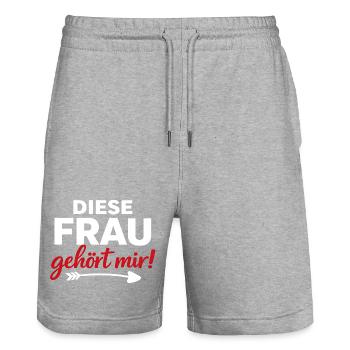 THIS WOMAN Belongs To Me Partner Gift For Couples - Stanley/Stella Trainer Unisex Organic Jogging Shorts - heather grey - Front - Nik (191cm) & Marisol (170cm)