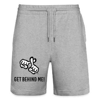 Mets-toi derrière moi ! (Croix / Bible / Religion / 2C) - Short de jogging bio TRAINER Stanley/Stella unisexe - gris chiné - Devant - Nik (191cm) & Marisol (170cm)