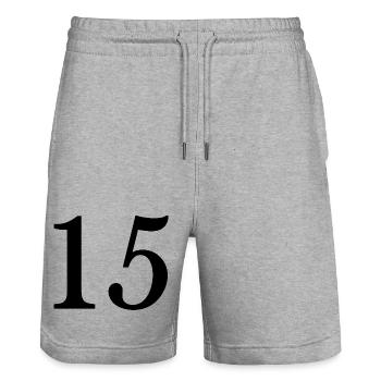 15. 15 ANS. 15e ANNIVERSAIRE. ANNIVERSAIRE 15 ANS. - Short de jogging bio TRAINER Stanley/Stella unisexe - gris chiné - Devant - Nik (191cm) & Marisol (170cm)