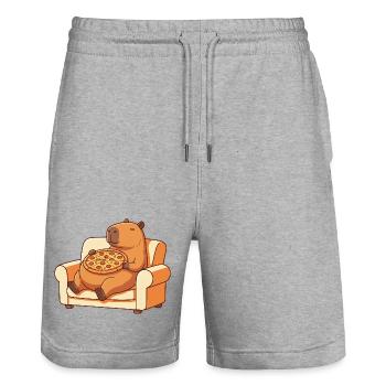 Pizza Capybara auf dem Sofa - Stanley/Stella Unisex Bio Joggingshorts Trainer  - Grau meliert - Vorne - Nik (191cm) & Marisol (170cm)