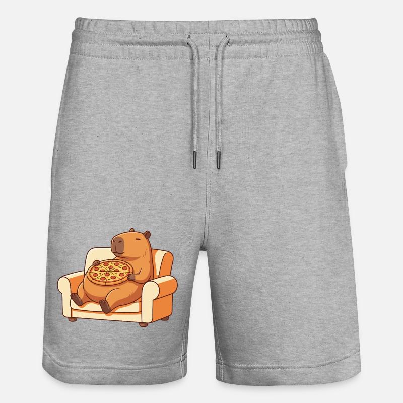 Pizza Capybara sur le canapé - Short de jogging bio TRAINER Stanley/Stella unisexe - gris chiné