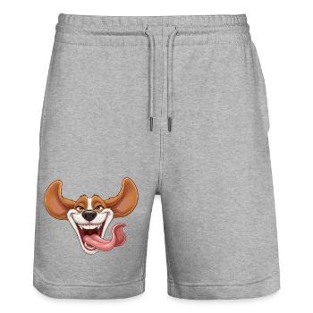 Chien rieur avec langue - Short de jogging bio TRAINER Stanley/Stella unisexe - gris chiné - Devant - Nik (191cm) & Marisol (170cm)