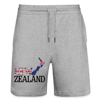 New Zealand Land Map New Zealand Flag - Stanley/Stella Trainer Unisex Organic Jogging Shorts - heather grey - Front - Nik (191cm) & Marisol (170cm)