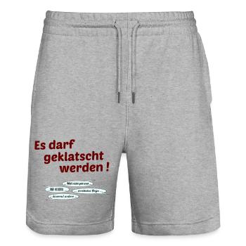 darf geklatscht werden - Stanley/Stella Unisex Bio Joggingshorts Trainer  - Grau meliert - Vorne - Nik (191cm) & Marisol (170cm)