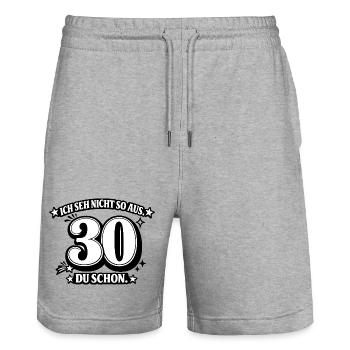 Ich seh nicht so aus. 30 Du schon - Stanley/Stella Unisex Bio Joggingshorts Trainer  - Grau meliert - Vorne - Nik (191cm) & Marisol (170cm)