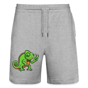 Chameleon Gentleman Peace Sign - Stanley/Stella Trainer Unisex Organic Jogging Shorts - heather grey - Front - Nik (191cm) & Marisol (170cm)