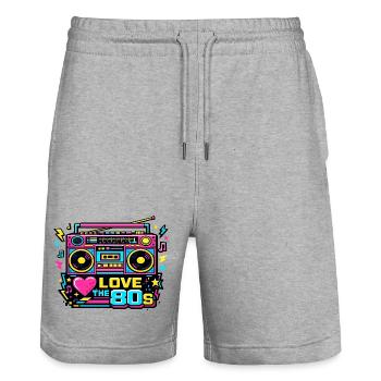 J’adore le Neon Boombox des années 80 - Short de jogging bio TRAINER Stanley/Stella unisexe - gris chiné - Devant - Nik (191cm) & Marisol (170cm)