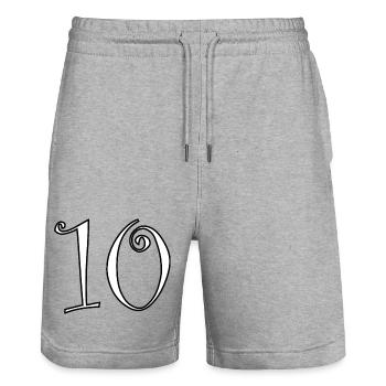 10. 10 YEARS. 10th ANNIVERSARY. 10 YEAR ANNIVERSARY. - Stanley/Stella Trainer Unisex Organic Jogging Shorts - heather grey - Front - Nik (191cm) & Marisol (170cm)