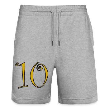 10. 10 YEARS. 10th ANNIVERSARY. 10 YEAR ANNIVERSARY. - Stanley/Stella Trainer Unisex Organic Jogging Shorts - heather grey - Front - Nik (191cm) & Marisol (170cm)