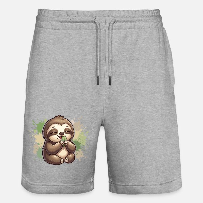 Sloth with leaf cuddles - Stanley/Stella Trainer Unisex Organic Jogging Shorts - heather grey