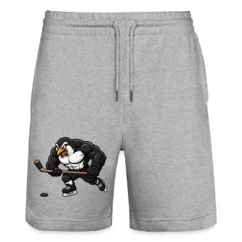 Pinguin Eishockey Spieler Comic Motiv - Stanley/Stella Unisex Bio Joggingshorts Trainer  - Grau meliert - Vorne - Nik (191cm) & Marisol (170cm)