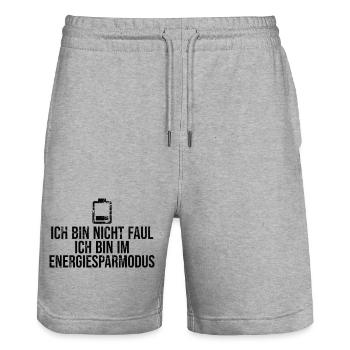 Energiesparmodus An Shirt | Lustiges Geschenk - Stanley/Stella Unisex Bio Joggingshorts Trainer  - Grau meliert - Vorne - Nik (191cm) & Marisol (170cm)