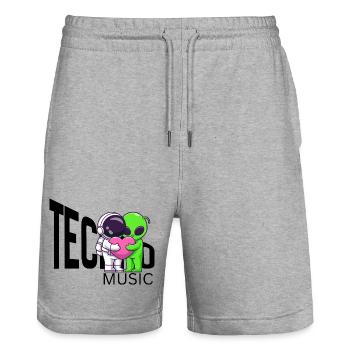 Cosmic Hug: Alien and Astronaut - Stanley/Stella Trainer Unisex Organic Jogging Shorts - heather grey - Front - Nik (191cm) & Marisol (170cm)