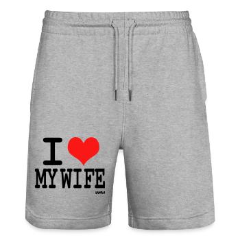 I love my wife - couleurs personnalisables - Short de jogging bio TRAINER Stanley/Stella unisexe - gris chiné - Devant - Nik (191cm) & Marisol (170cm)