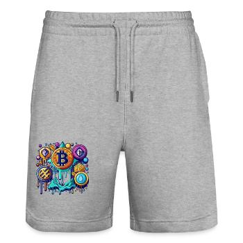 Crypto - Stanley/Stella Unisex Bio Joggingshorts Trainer  - Grau meliert - Vorne - Nik (191cm) & Marisol (170cm)