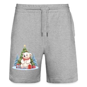 Weihnachten Eisbär mit Weihnachtsbaum - Stanley/Stella Unisex Bio Joggingshorts Trainer  - Grau meliert - Vorne - Nik (191cm) & Marisol (170cm)