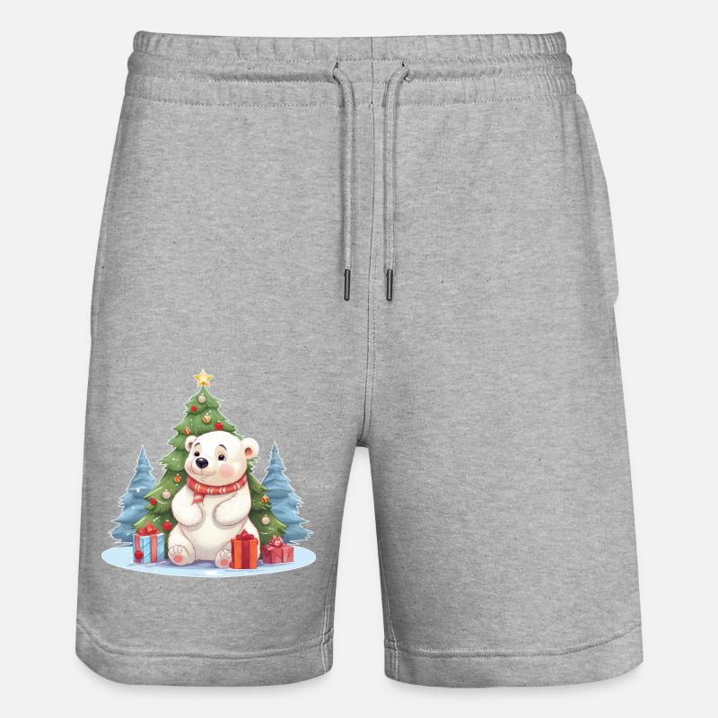 Weihnachten Eisbär mit Weihnachtsbaum - Stanley/Stella Unisex Bio Joggingshorts Trainer  - Grau meliert