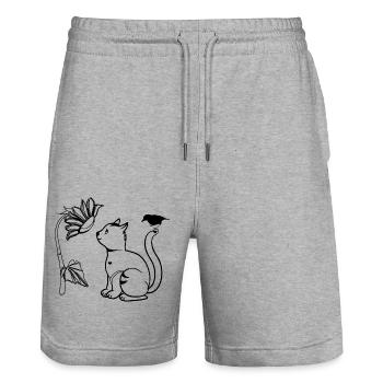 Cat flower bird - Stanley/Stella Trainer Unisex Organic Jogging Shorts - heather grey - Front - Nik (191cm) & Marisol (170cm)