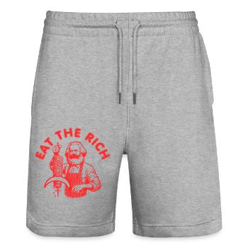 Eat the rich - Short de jogging bio TRAINER Stanley/Stella unisexe - gris chiné - Devant - Nik (191cm) & Marisol (170cm)