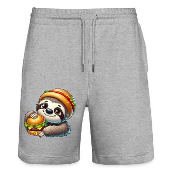 paresseux avec burger mignon dessin animé de restauration rapide - Short de jogging bio TRAINER Stanley/Stella unisexe - gris chiné - Devant - Nik (191cm) & Marisol (170cm)