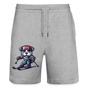 Pitbull Skier Dog Winter Sports Winter Fun - Stanley/Stella Trainer Unisex Organic Jogging Shorts - heather grey - Front - Nik (191cm) & Marisol (170cm)