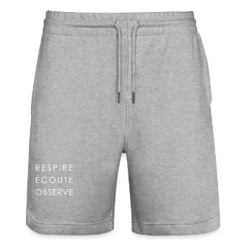 RESPIRE ECOUTE OBSERVE XL WHITE - Short de jogging bio TRAINER Stanley/Stella unisexe - gris chiné - Devant - Nik (191cm) & Marisol (170cm)